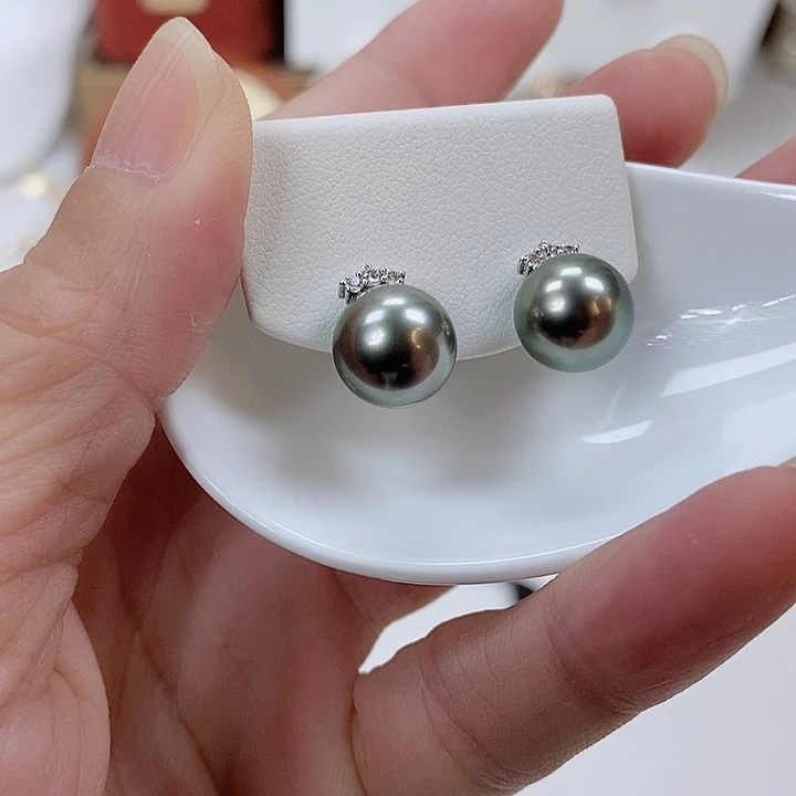 耳钉18K金镶嵌海水珍珠10-11