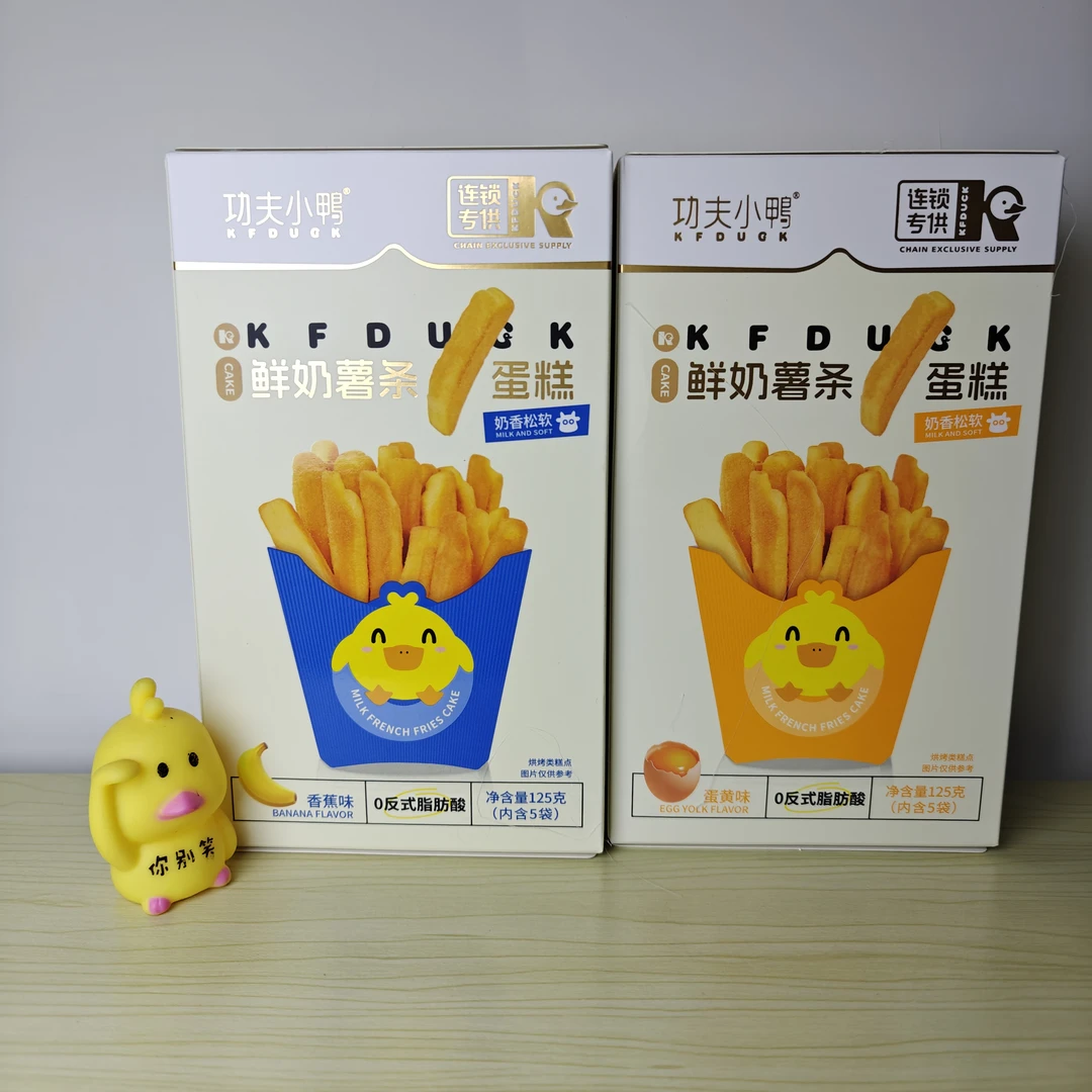 功夫小鸭烘烤蛋糕香蕉蛋黄味鲜奶薯条烘烤类糕点155g内含5袋独立