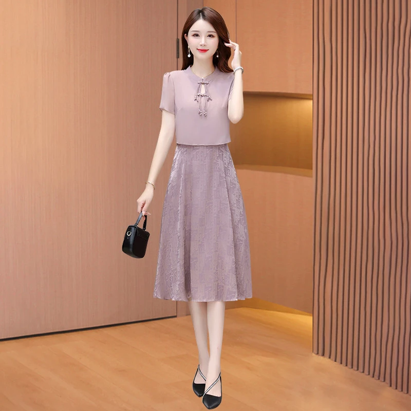 国风改良旗袍女夏2025新款年轻高端气质时尚妈妈假两件套装