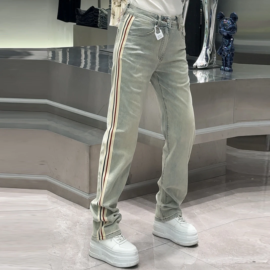 【华尔街名品】2025新款男士欧货简约拼接织带百搭直筒长裤-5091