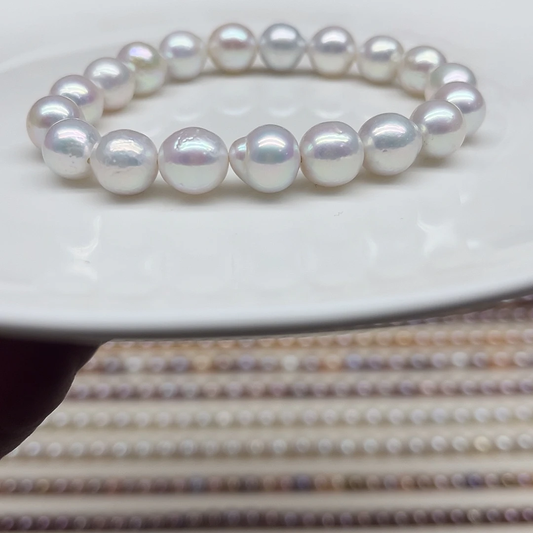 银S925镶嵌手串淡水珍珠9毫米