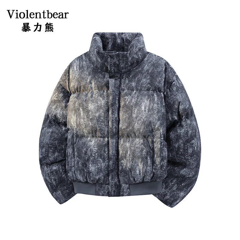 暴力熊冬季新款加厚扎染拉链男宽松韩版保暖立领棉服男士短款棉衣