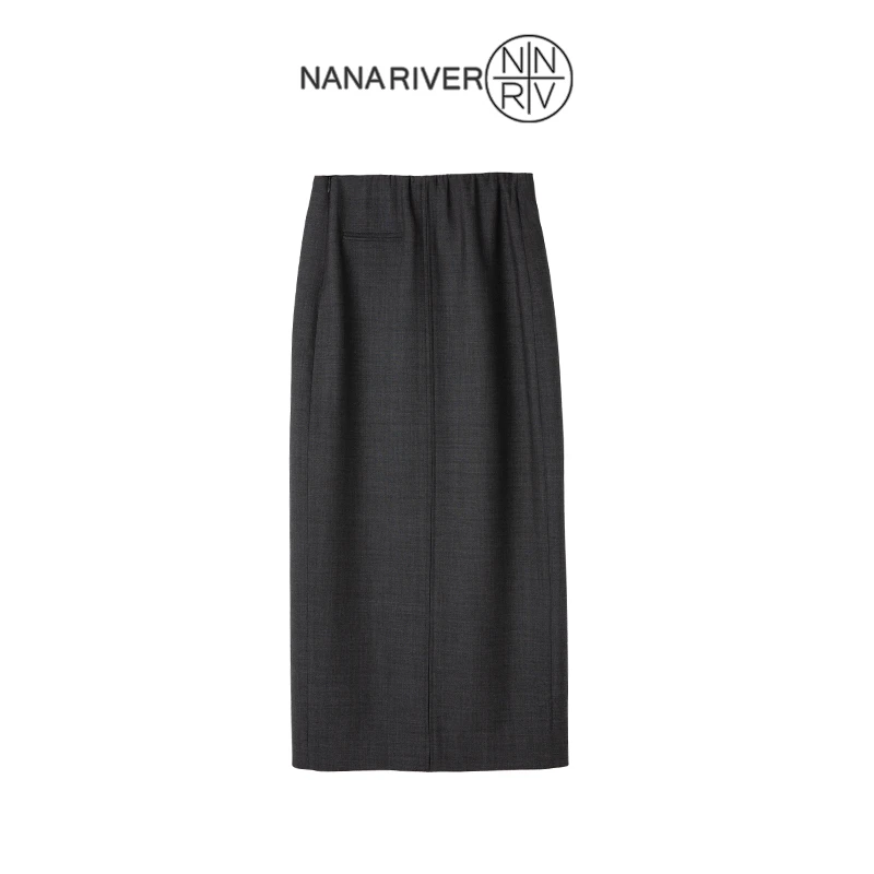 【松墨】灰色开叉直筒半身裙新款极简风高端原创设计师款