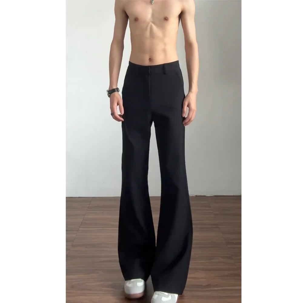 黑色垂感微喇西裤加长版高个子男款夏季薄款裤子美式休闲弯刀男裤