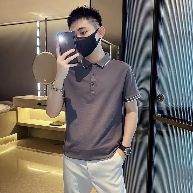 翻领商务POLO衫T恤休闲短袖夏季T恤Polo衫冰丝网红洋气炸街男装