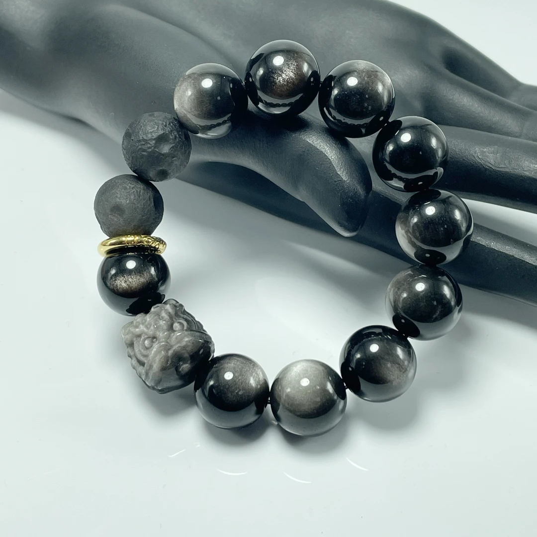 【黑曜石手串男款+醒狮+18K金】 轻奢时尚百搭小众高级感最新款手链