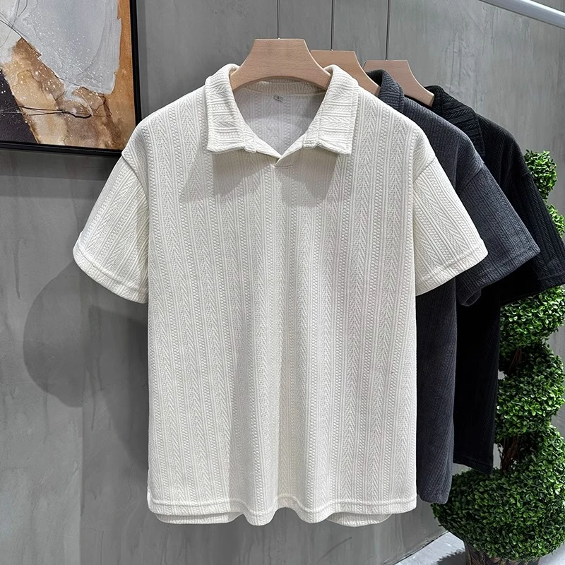 POLO衫短袖男夏季美式重磅潮牌肌理感麦穗痞帅高端正肩翻领T恤男