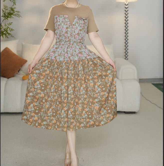 【7179连衣裙】显瘦气质夏季复古法式印花小碎花小清新