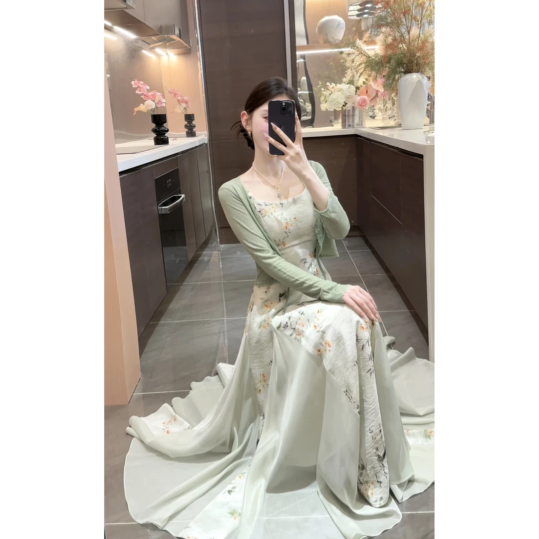 【周粥】【乌镇】2025新款新中式气质收腰印花连衣裙预JJC5LYQ1529