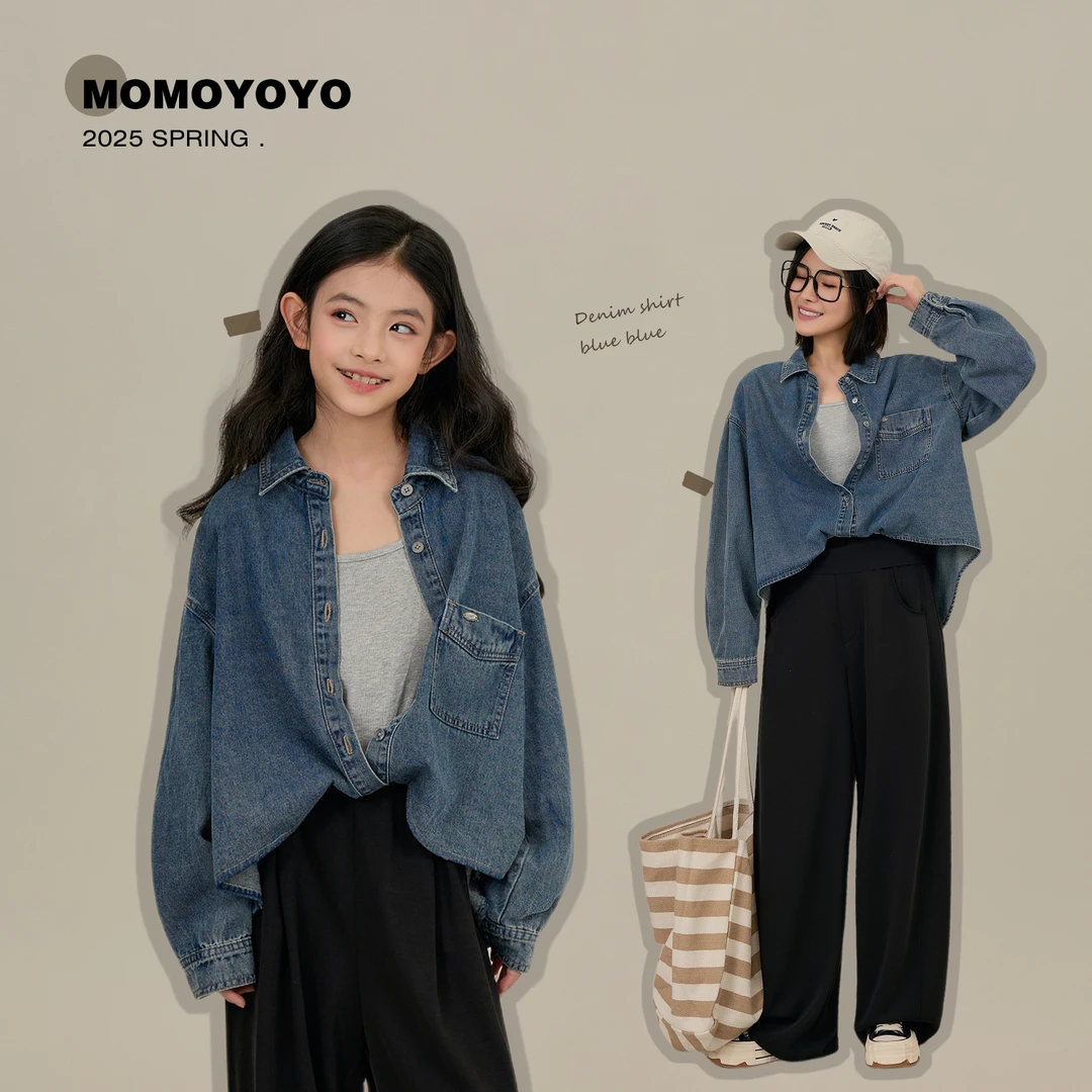 辰辰妈【空间】女童夏假两件拼接宽松显瘦短款亲子牛仔外套7660D