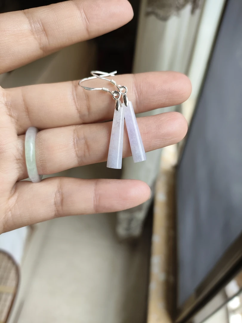 足银玻璃耳饰 纯银耳钩春色坠子