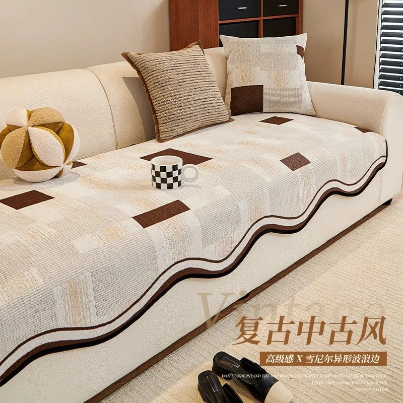 洱峰中古风异形不规则沙发垫2025新款通用高级感直排防滑坐垫盖布