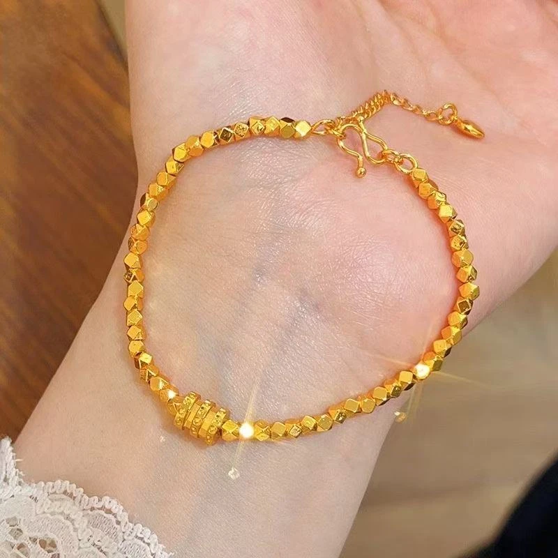 铜合金手链 镀K金瑞丽风原创设计金色女款饰品素款女士古法手链