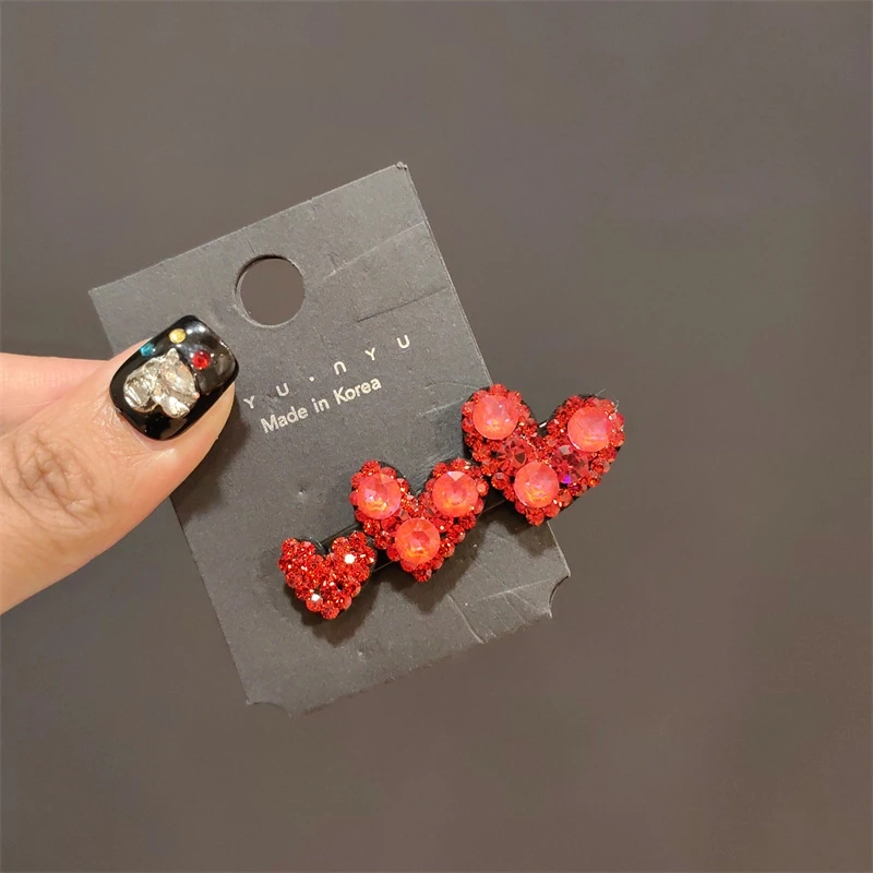 时尚爆款爱心鸭夹可爱彩色施家水晶发夹多巴胺刘海夹侧边夹发饰女