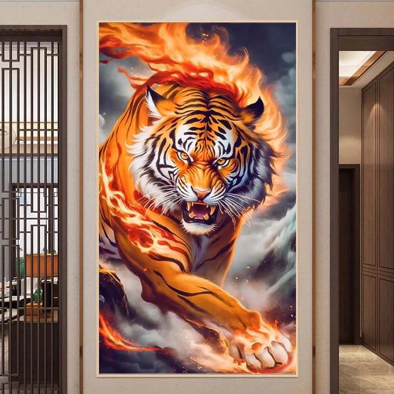 纯手工十字绣成品尾火虎客厅简约大气星宿老虎图案135×85厘米