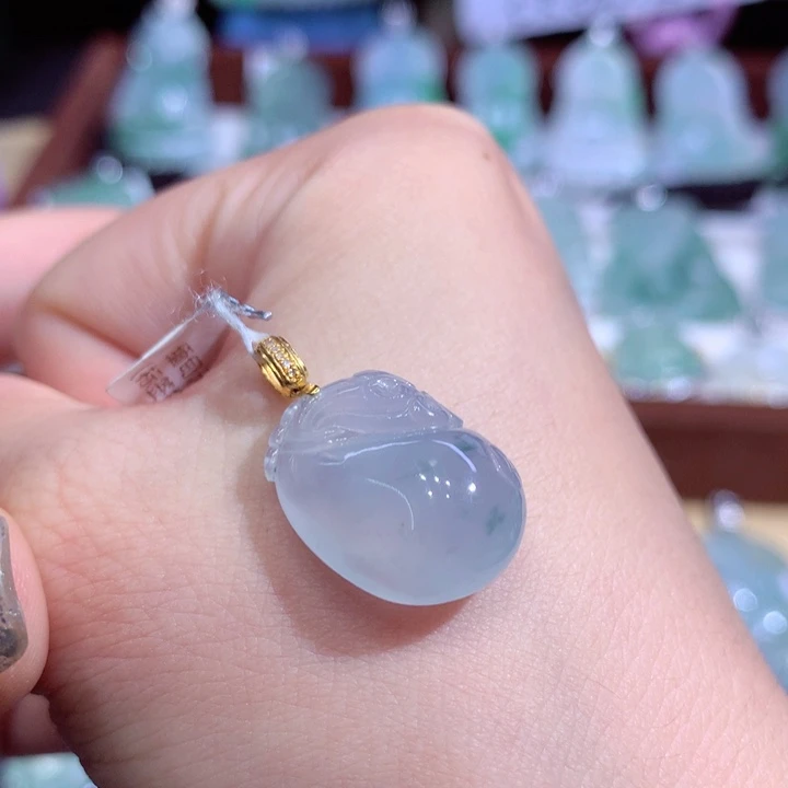 翡翠18K金镶嵌吊坠(不含链)钱袋（福袋）