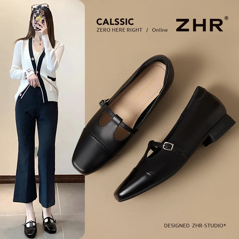 ZHR则则头层牛皮乐福鞋女2025春夏新款洋气轻便浅口耐磨妈妈单鞋