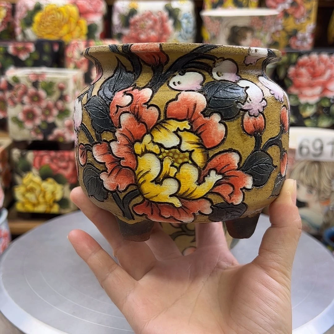 景德镇陶瓷炫彩花盆