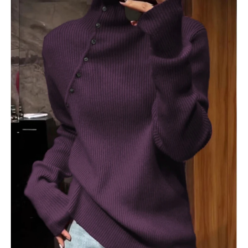 高领紫色毛衣女2025新款冬季高级感超好看打底内搭独特漂亮针织衫