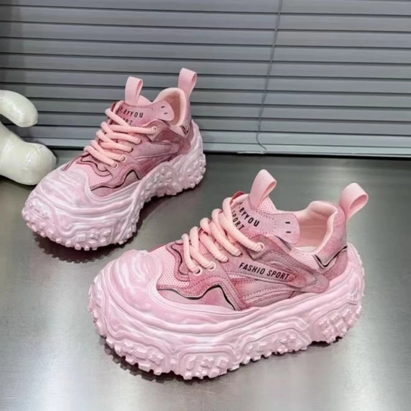 2025欧货松糕轮胎老爹鞋女新款复古时尚百搭运动休闲擦色溶解鞋潮