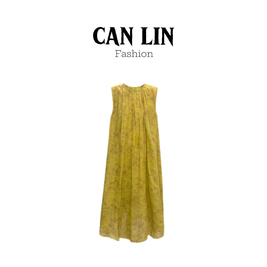 CANLIN|2026夏日慵懒风【100%苎麻】扎染显瘦度假连衣裙G221