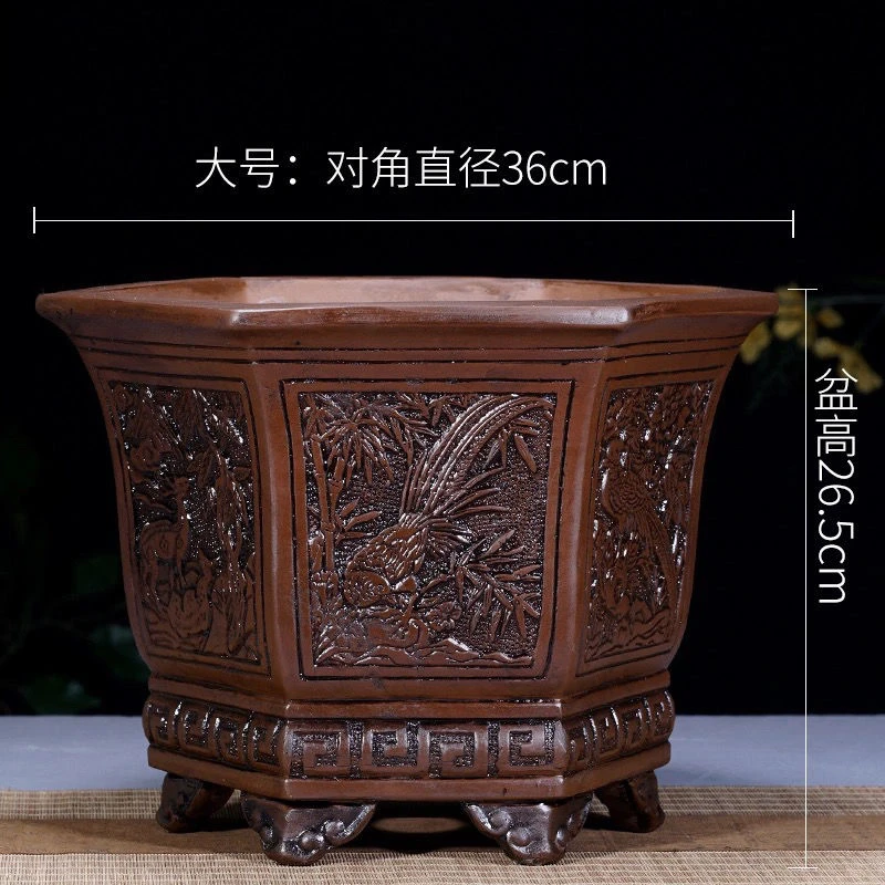 仙人球多肉绿树植桌面文竹紫砂盆景盆紫砂君子兰花盆简约透气紫砂