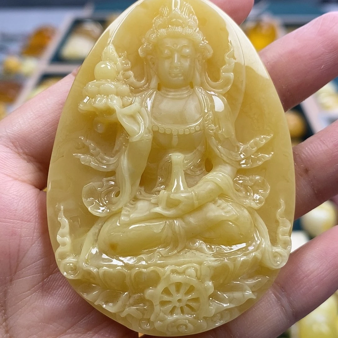 琥珀未镶嵌珠宝奇石35.55白花蜡观音吊坠