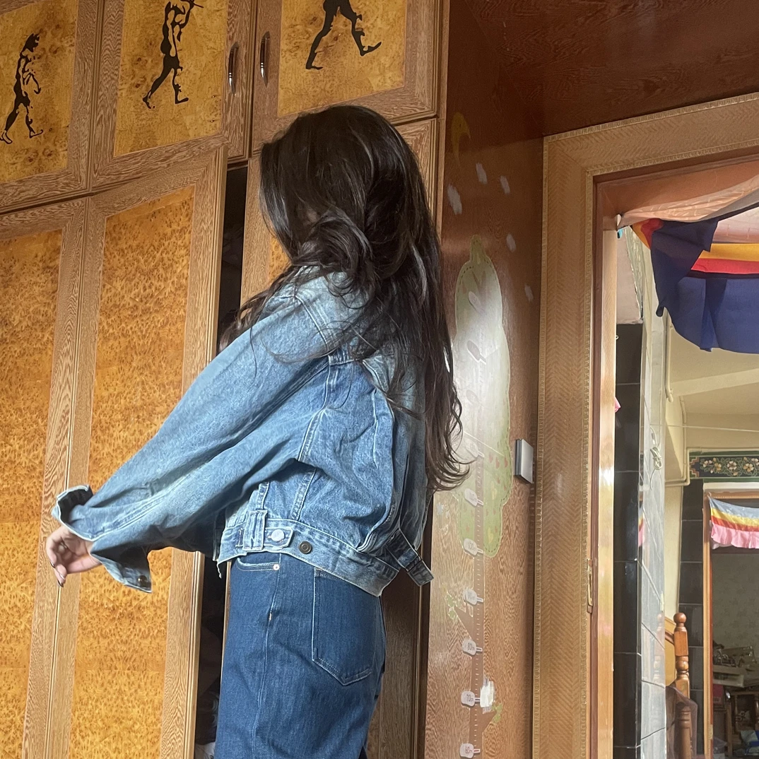 翻领常规薄款秋季纯色短款短外套宽松牛仔衣韩版蓝色