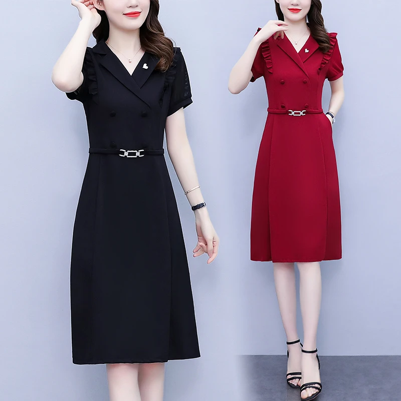 2025高端职业大码西装领连衣裙中长款气质时尚洋气舒适收腰裙子