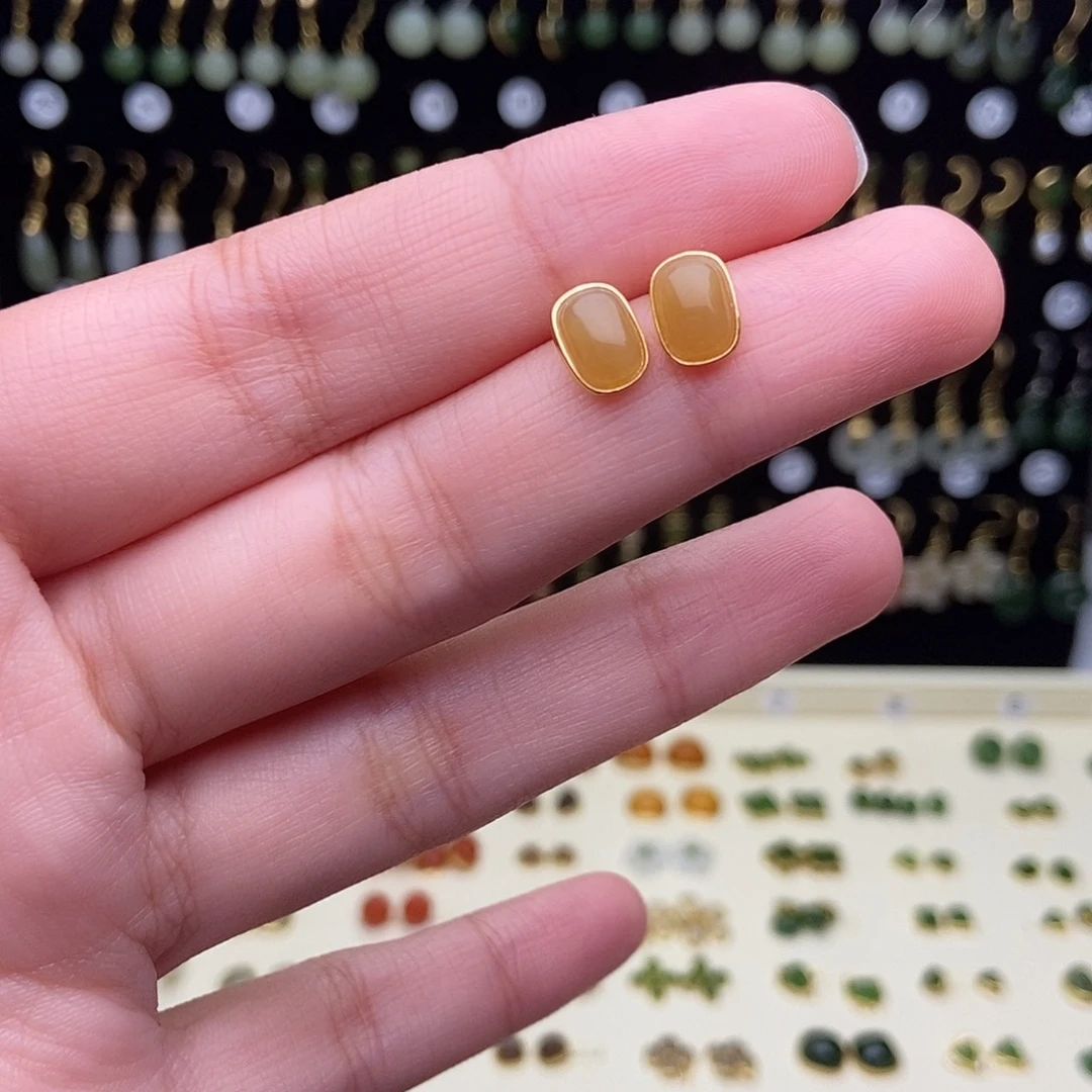 和田玉银S925镶嵌耳饰