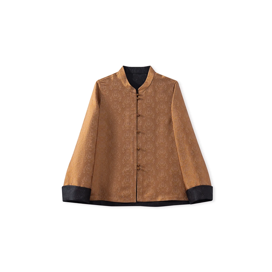 秋野-YZQS600913新中式桑蚕丝短款立领复古气质上衣外套女