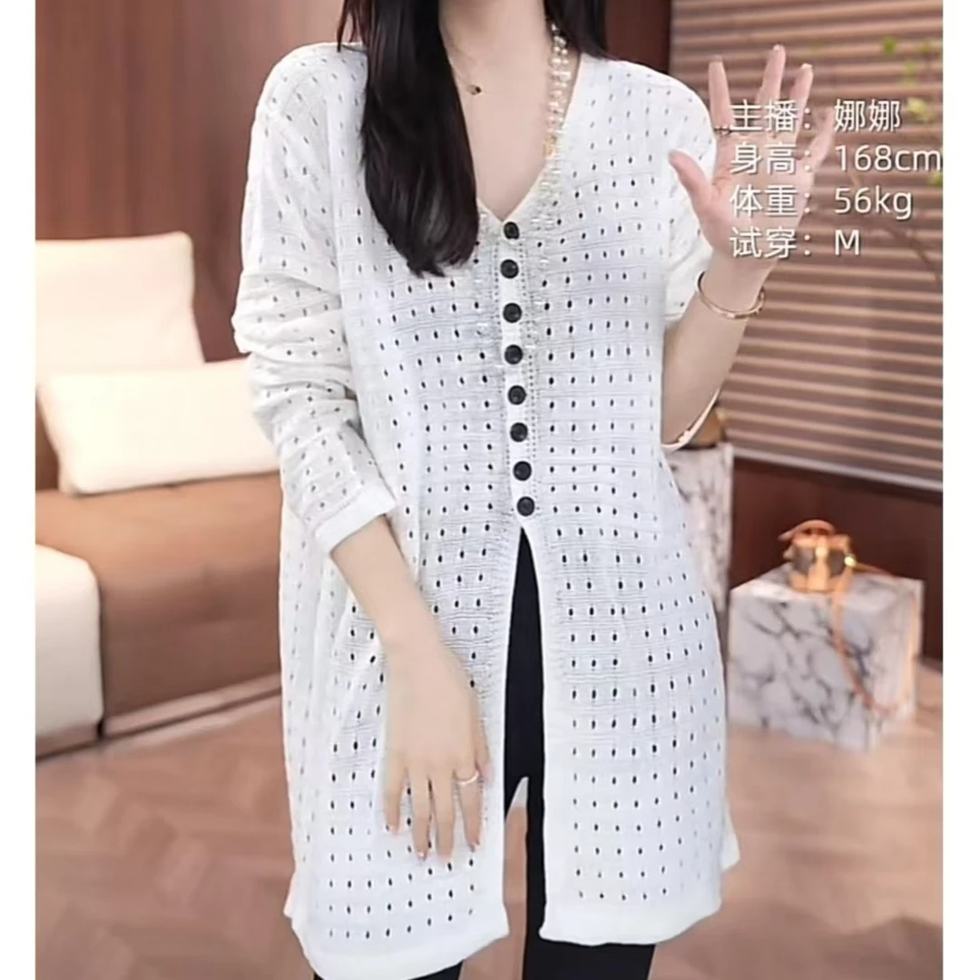 2025春夏季新款洋气减龄百搭领镂空针织开衫显瘦气质时尚薄款9041