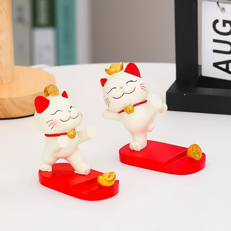 手机支架摆件新款可爱招财猫树脂办公室桌面创意可爱礼物礼品装饰