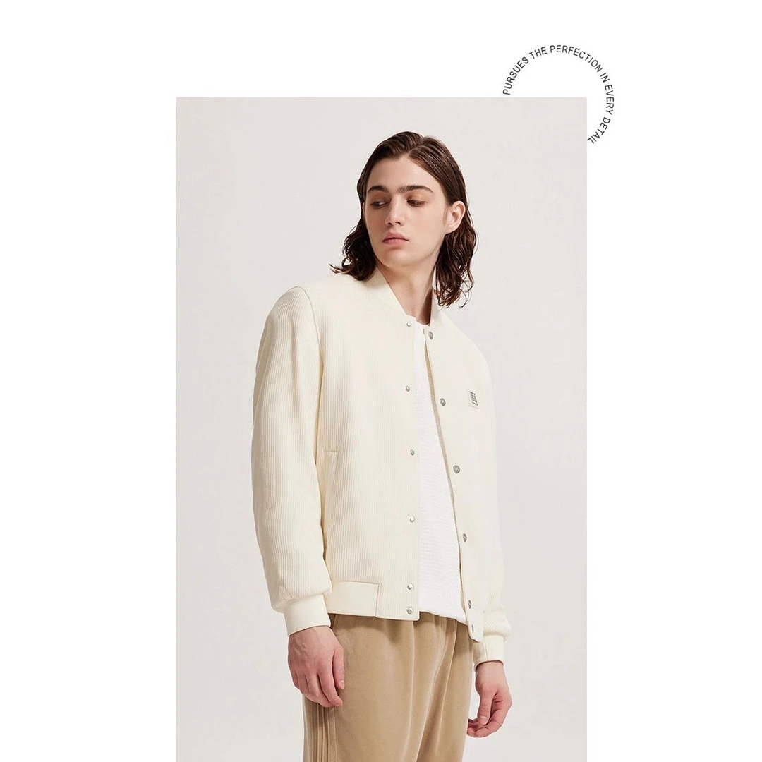 H1146春秋男式夹克 棒球领舒适休闲外套 米白色 时尚都市