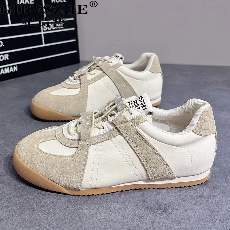 纪诗哲真皮德训鞋女夏季新款百搭平底休闲运动板鞋软夏季女款厚底