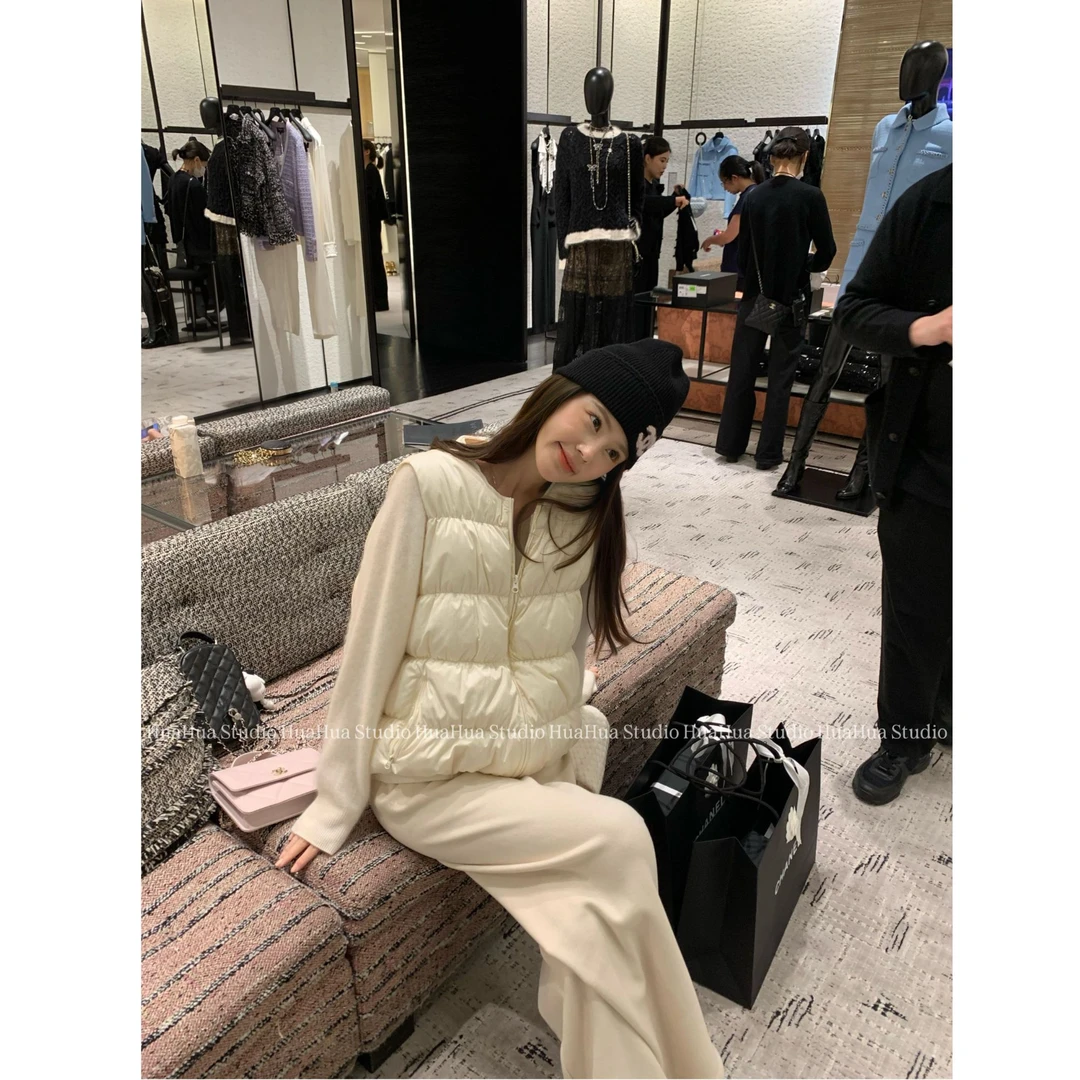 【花花】藕节马甲~韩版新国标90白鸭绒绗缝泡芙双开拉链白鸭绒马甲