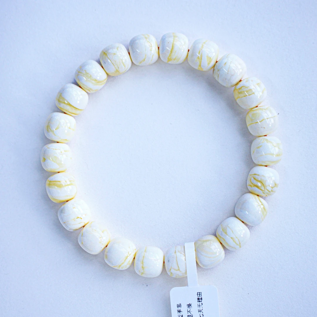 同料10mm极致俄料顺纹虎皮瓷白老型蜜蜡手串12.95克 精工蜡质浓厚