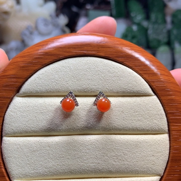 和田玉银S925镶嵌耳饰