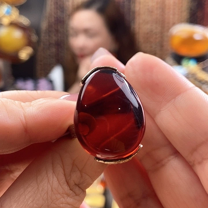 琥珀银S925镶嵌戒指戒指