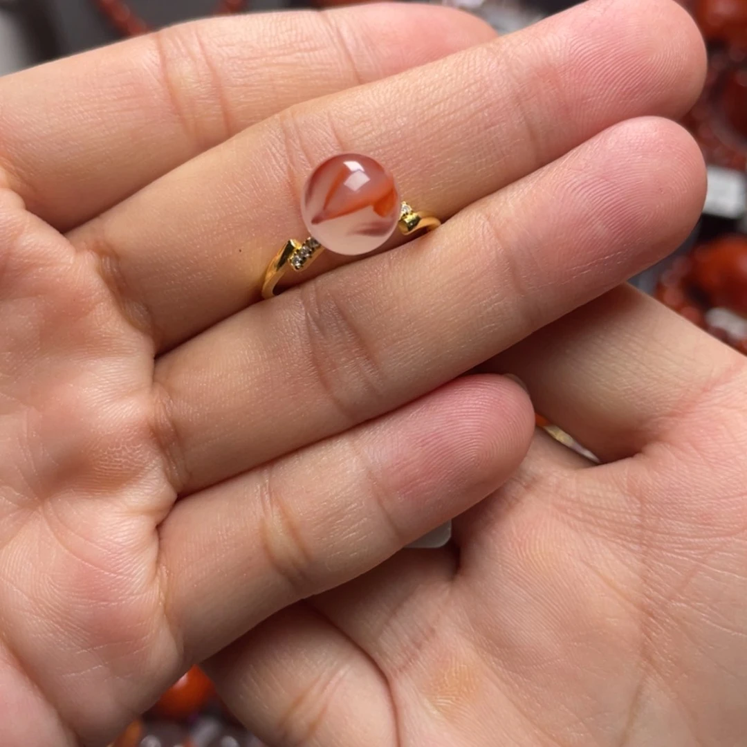 【闪购商品】银S925镶嵌圆珠戒指南红玛瑙