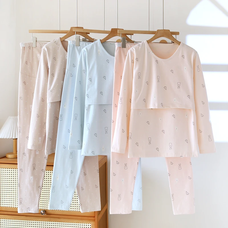 孕妇秋衣秋裤套装纯棉秋冬衬衣衬裤孕期打底产后哺乳喂奶春季内衣