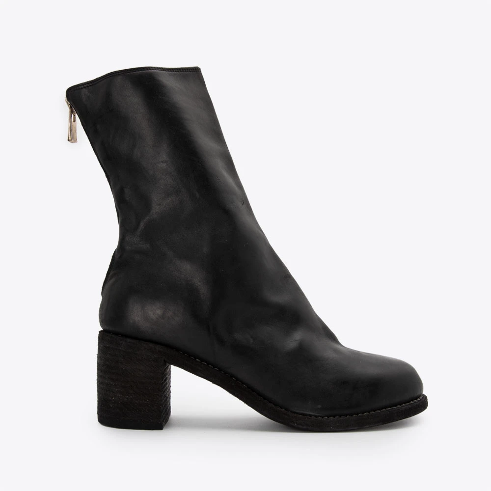 GUIDI M88鬼帝马皮圆头后拉链厚底女士短筒靴子皮靴M88BLKT