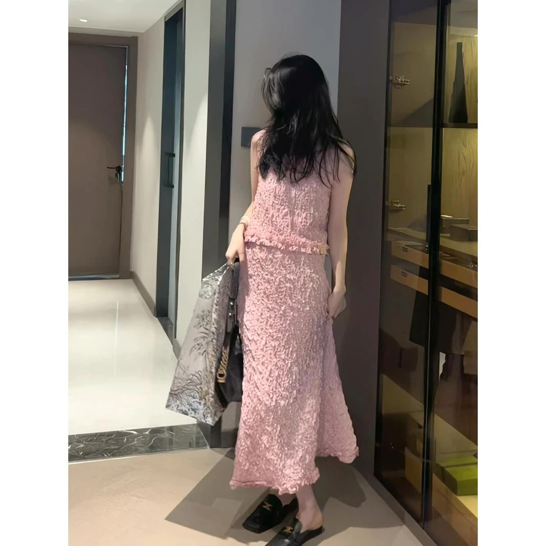 VOCKOO官方韩版时尚小香风套装女2025夏季无袖背心上衣+高腰半身