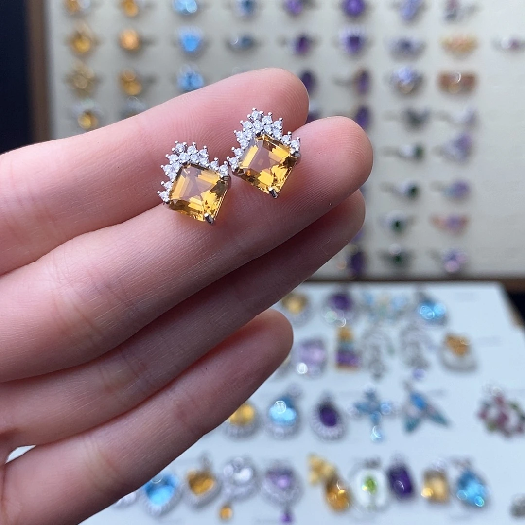 黄晶耳饰银S925镶嵌（需要证书备注）