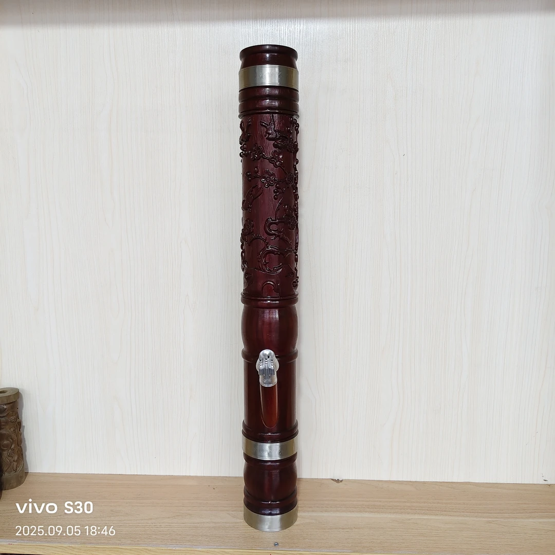 红花梨雕半梅花!高80.5!外径10.5公分/内径7.6公分