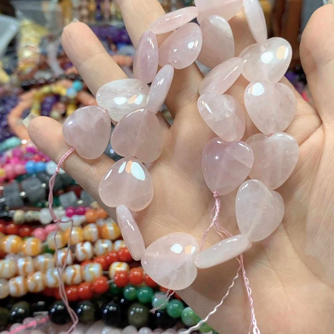 玛瑙/玉髓合金珠宝半成品粉晶桃心一条卡20mm