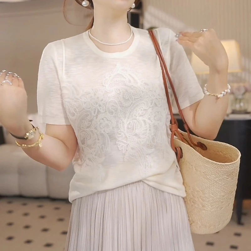 2025夏季百搭气质时尚假两件蕾丝吊带T恤薄款针织衫LK2503870