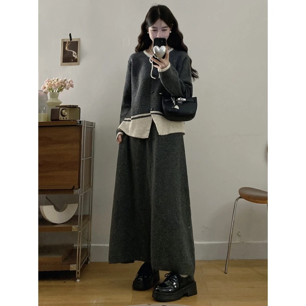 秋装搭配一整套微胖mm巨好看气质高级感小香风针织毛衣两件套装裙