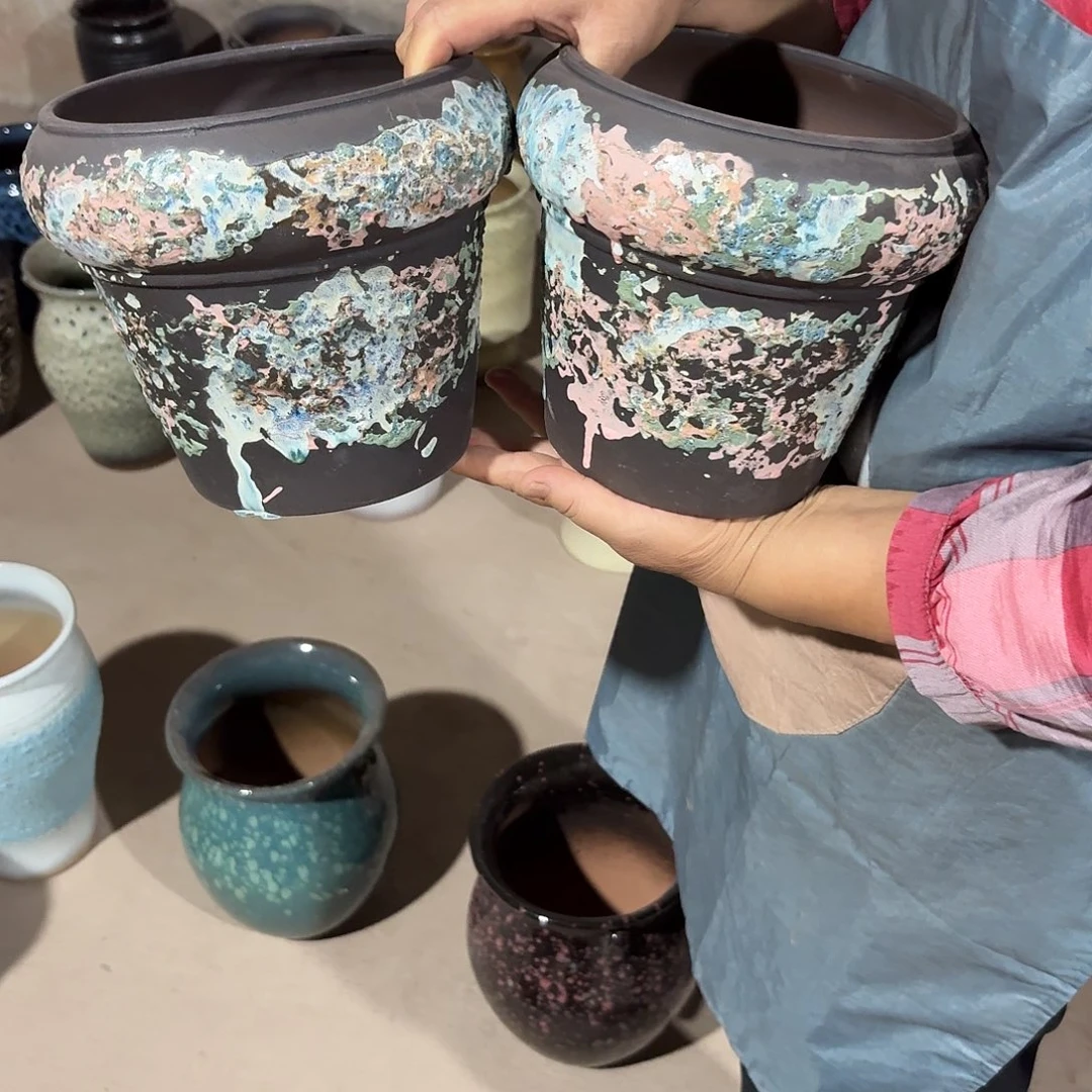 紫砂花盆口18高18两个