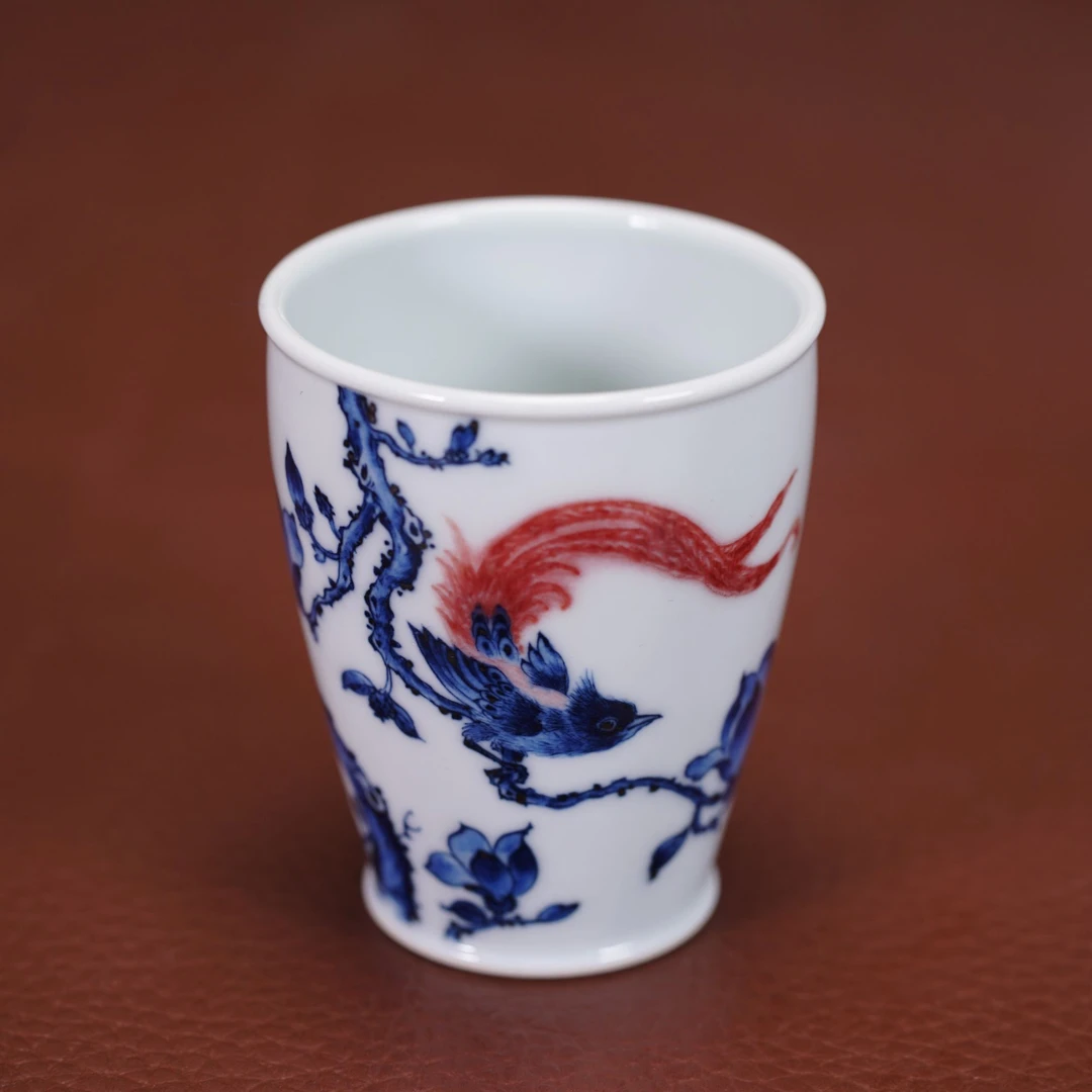 【阳春白雪】-青花釉里红锦鸡陶瓷单杯